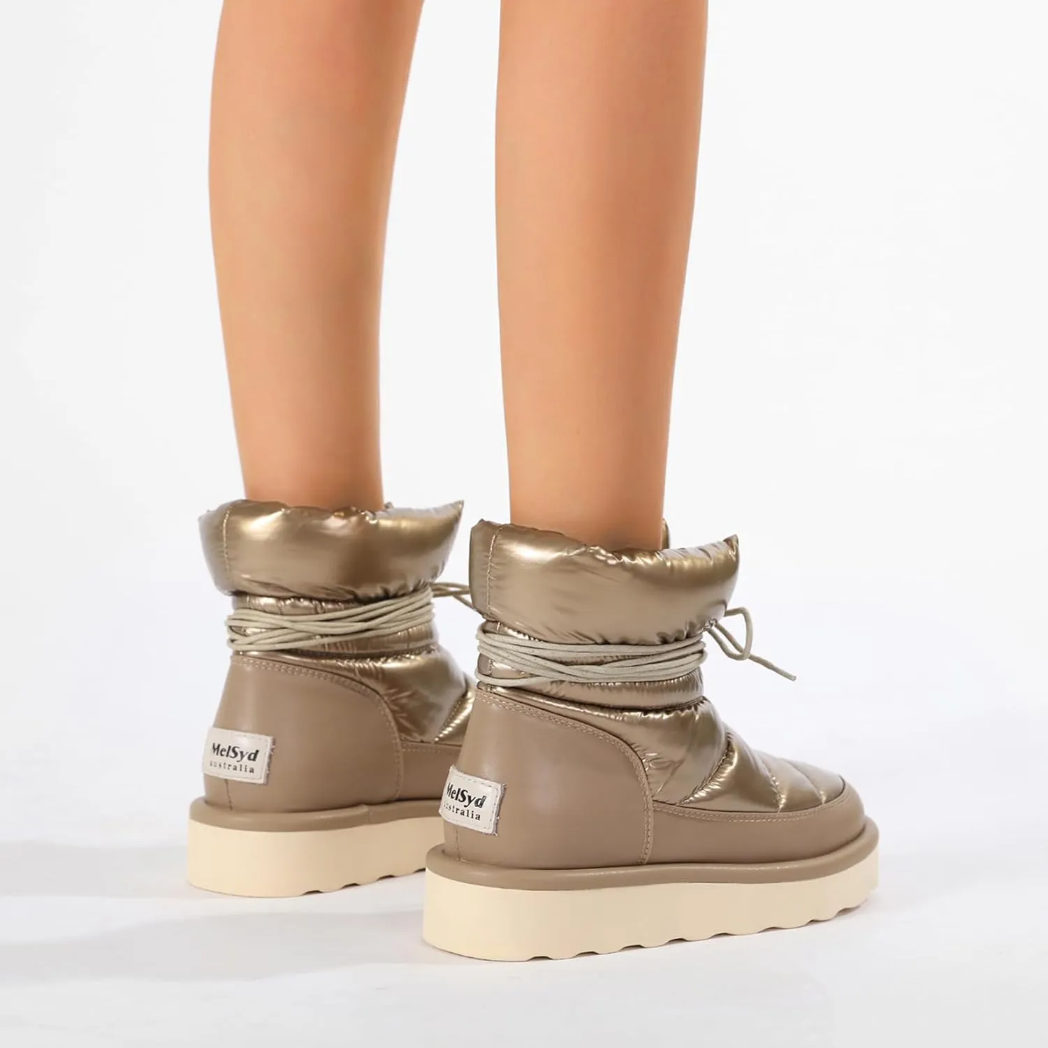 Mel&Syd 100% Australian Sheepskin Women Snow Boots - Waterproof Fur Lined Shearling Boots - Warm Insulated Lace Up Elastic Belt Mini Boots with Memory Foam Rubber Non-Slip Fashionable Walking Shoes