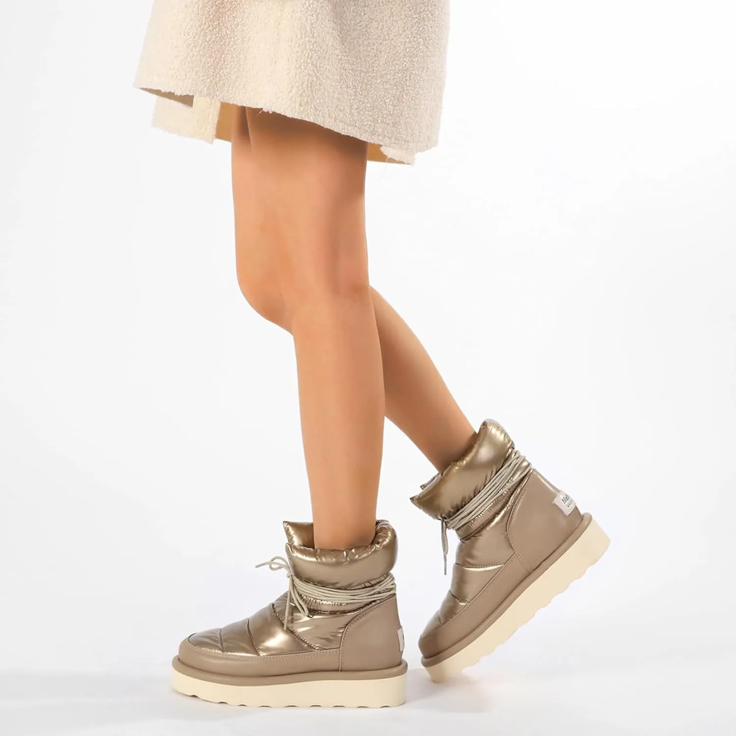 Mel&Syd 100% Australian Sheepskin Women Snow Boots - Waterproof Fur Lined Shearling Boots - Warm Insulated Lace Up Elastic Belt Mini Boots with Memory Foam Rubber Non-Slip Fashionable Walking Shoes