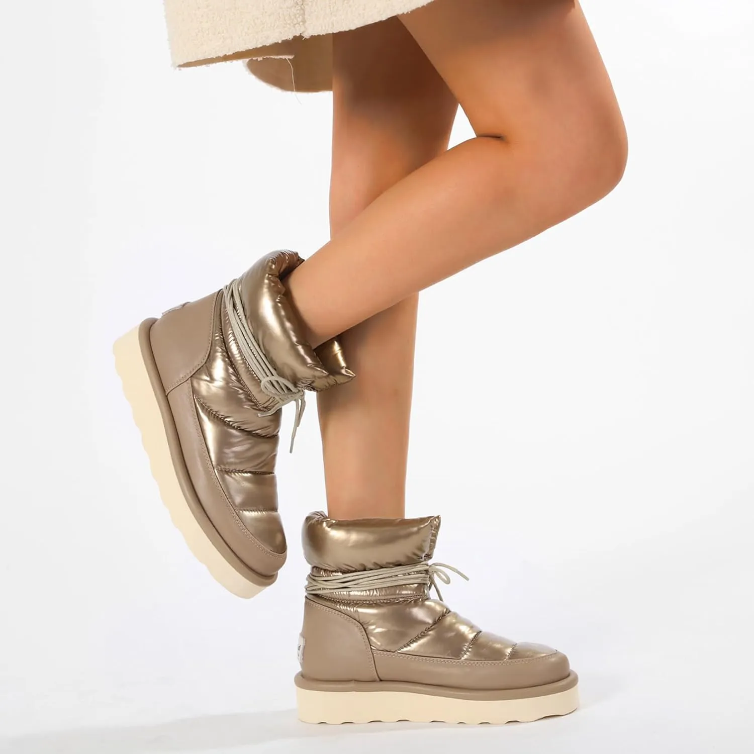 Mel&Syd 100% Australian Sheepskin Women Snow Boots - Waterproof Fur Lined Shearling Boots - Warm Insulated Lace Up Elastic Belt Mini Boots with Memory Foam Rubber Non-Slip Fashionable Walking Shoes