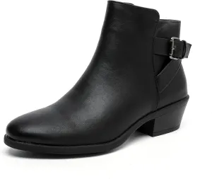 MEMON Women's Ankle Boots Casual Black Booties For Women Low Heel Side Zipper Dress Booties Fashion Thick Ankle Booties