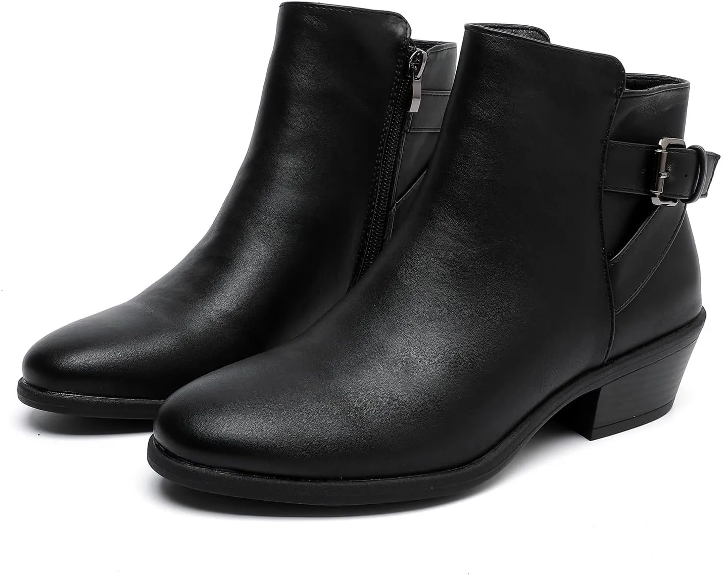 MEMON Women's Ankle Boots Casual Black Booties For Women Low Heel Side Zipper Dress Booties Fashion Thick Ankle Booties