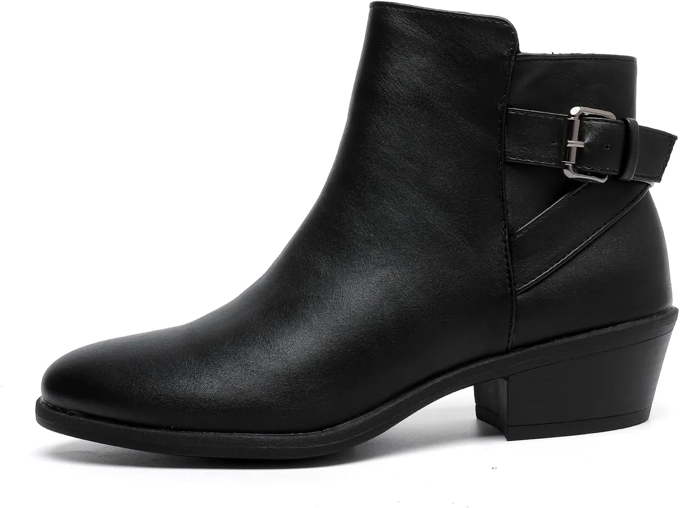 MEMON Women's Ankle Boots Casual Black Booties For Women Low Heel Side Zipper Dress Booties Fashion Thick Ankle Booties
