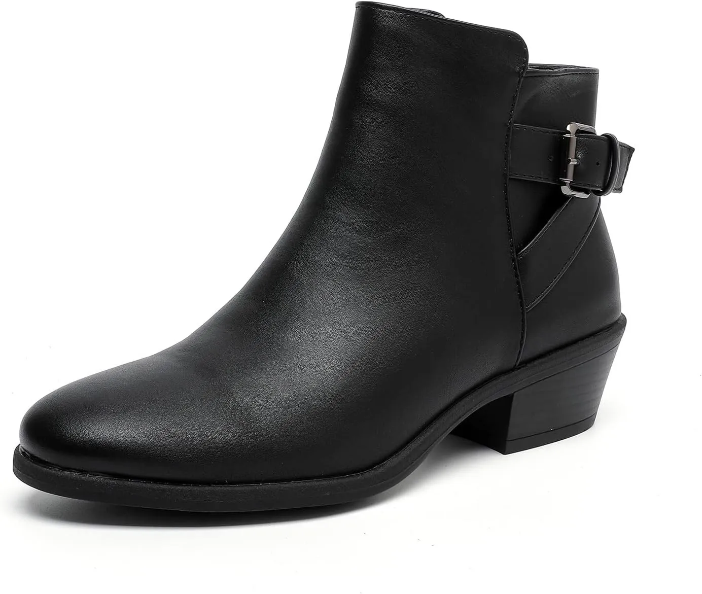 MEMON Women's Ankle Boots Casual Black Booties For Women Low Heel Side Zipper Dress Booties Fashion Thick Ankle Booties
