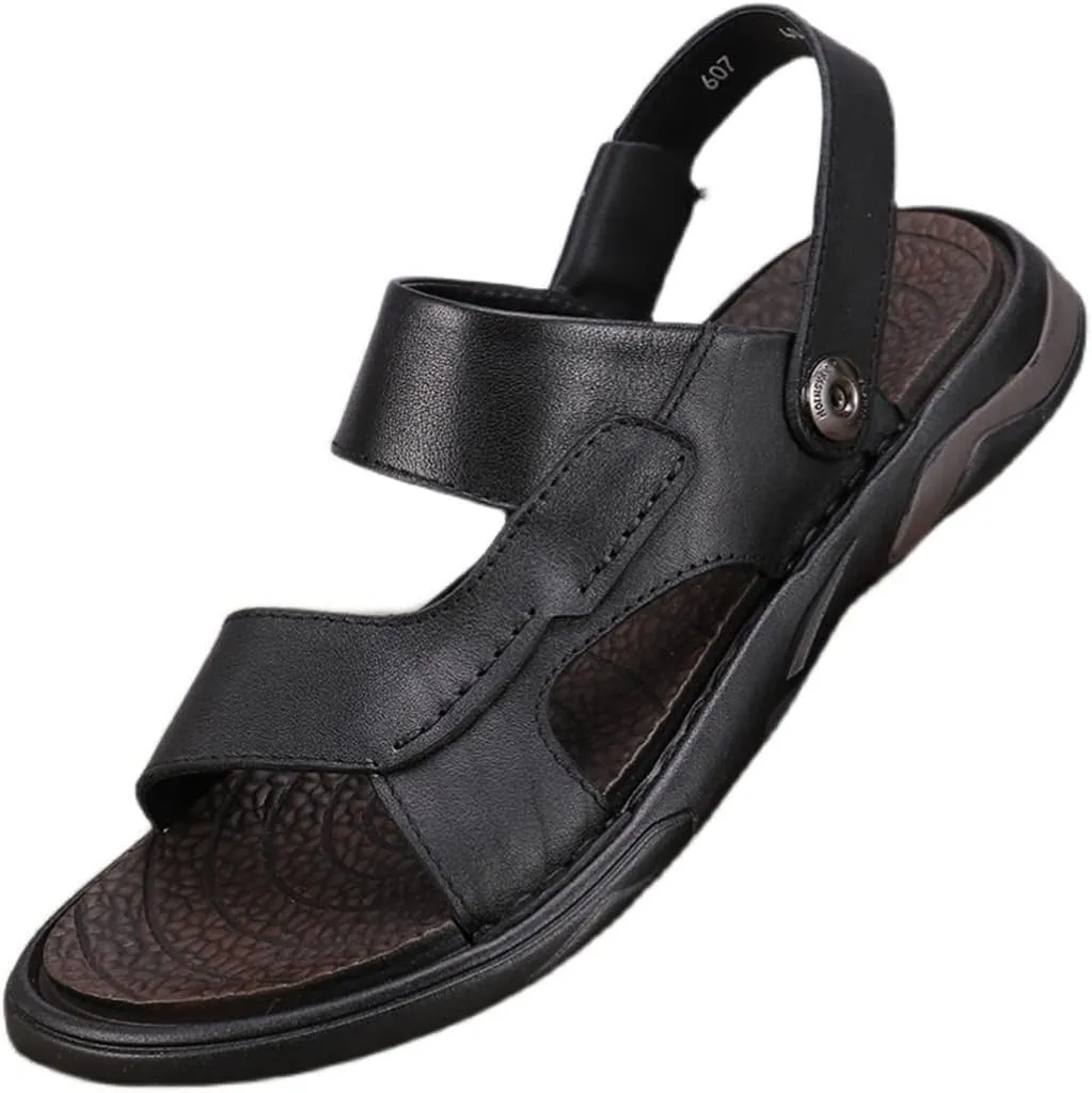 Men Casual Sandals PU Leather Classic Roman Sandals Toe Comfortable Shoes Outdoor Beach Slippers(42 Code)