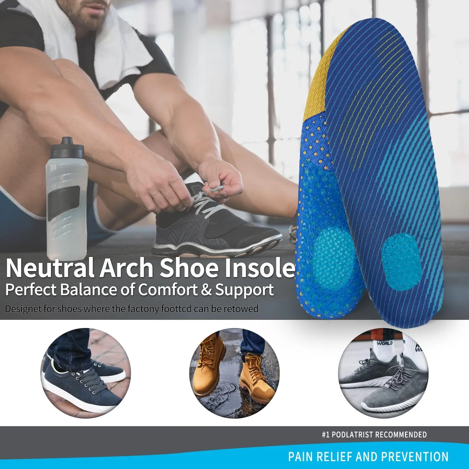 Men Gel Shoe Inserts Women Shock Absorbing Arch Support Silicone Heavy Duty Work Boots Insoles for Standing All Day