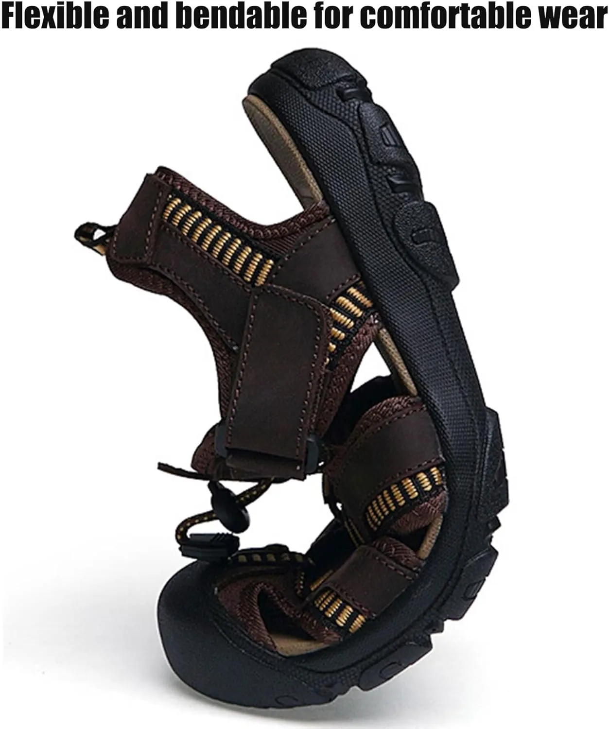 Men Sandals Closed Toe Leather Hiking Sandals Waterproof Fisherman Walking Sandals Summer Beach Sandals