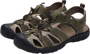 Men Sandals Closed Toe Leather Hiking Sandals Waterproof Fisherman Walking Sandals Summer Beach Sandals