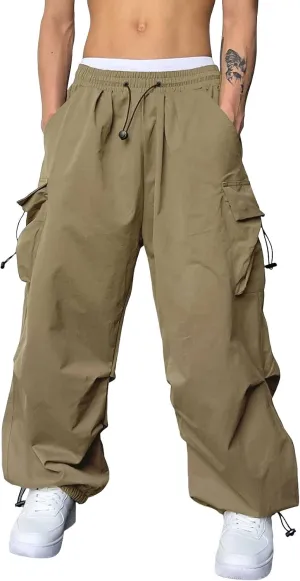 Men's Baggy Cargo Pants Trendy Casual Parachute Pants Cotton Stretch Loose Fit Harem Joggers with Pockets