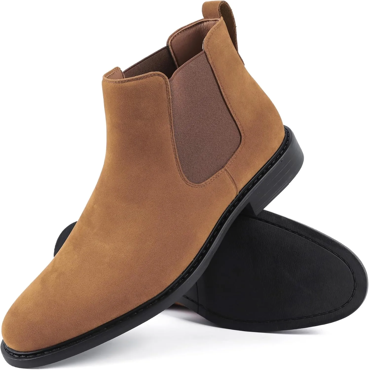 Mens Black Chelsea Boots - Classic PU Slip On Dress Boots with Side Elastic Panels - Comfort Low Heel Ankle Boots - Black 8.5