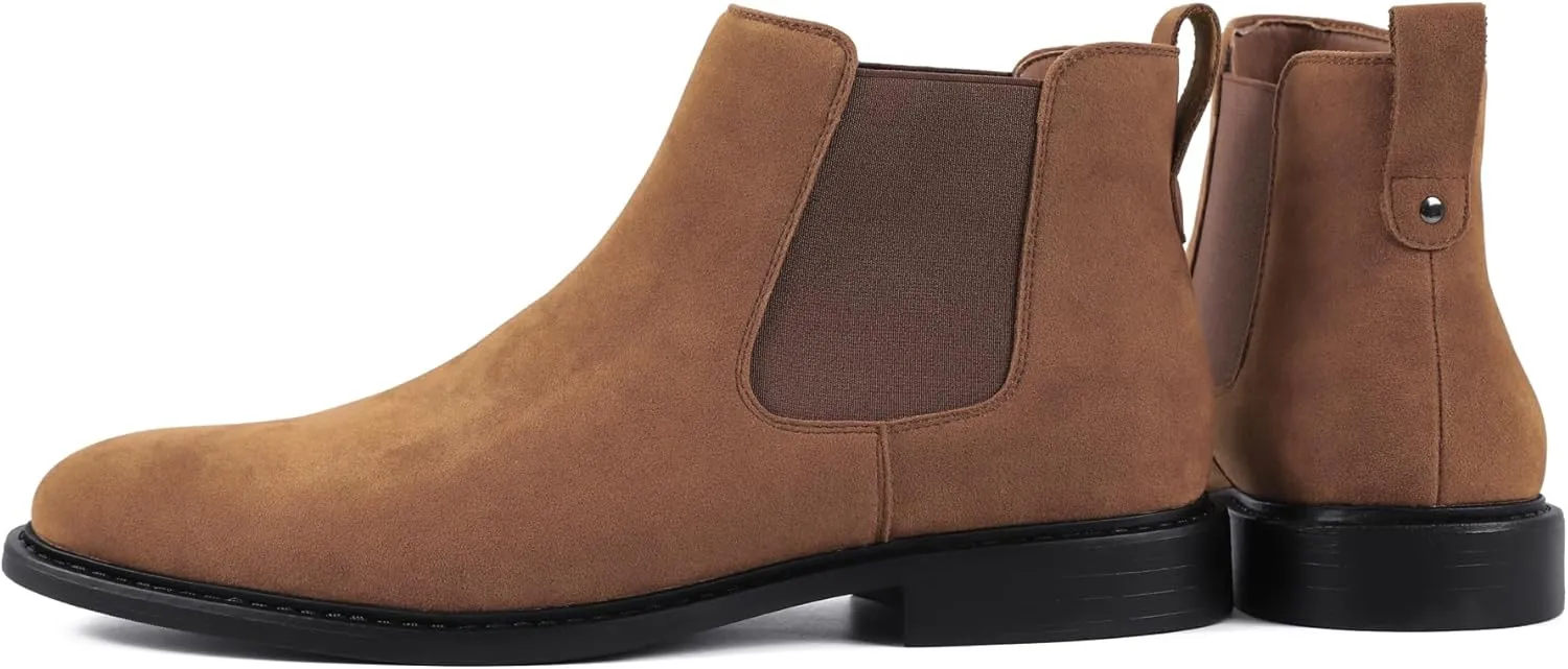 Mens Black Chelsea Boots - Classic PU Slip On Dress Boots with Side Elastic Panels - Comfort Low Heel Ankle Boots - Black 8.5