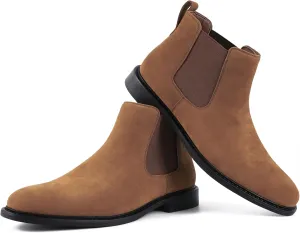 Mens Black Chelsea Boots - Classic PU Slip On Dress Boots with Side Elastic Panels - Comfort Low Heel Ankle Boots - Black 8.5