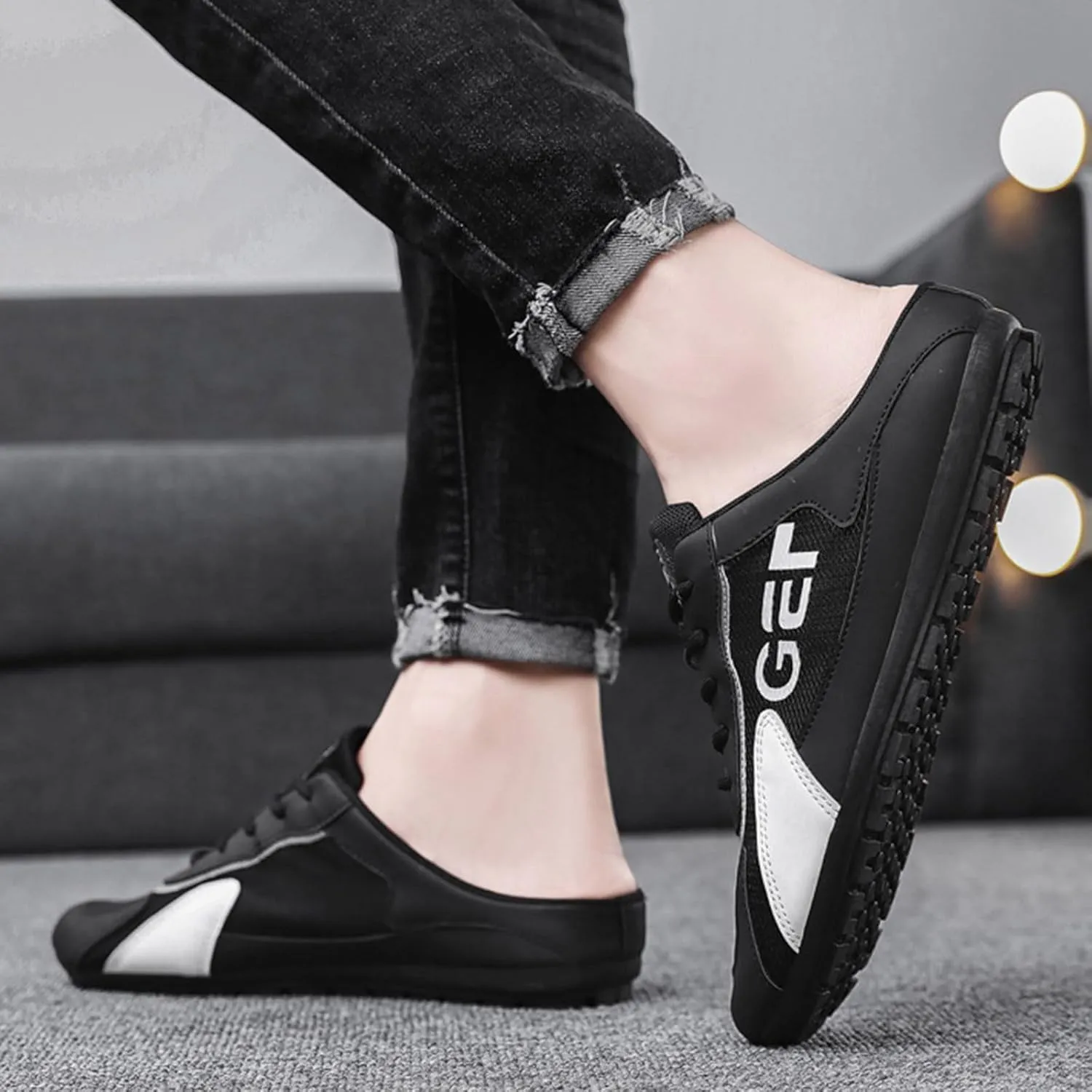 Men's Breathable Mesh Slippers Fashion Versatile Casual Shoes Lightweight Comfort Half Cap Toe Hiking Slippers