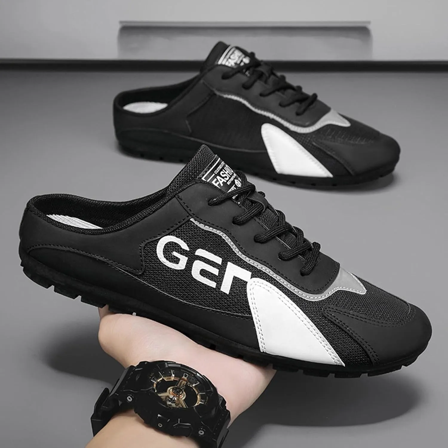 Men's Breathable Mesh Slippers Fashion Versatile Casual Shoes Lightweight Comfort Half Cap Toe Hiking Slippers