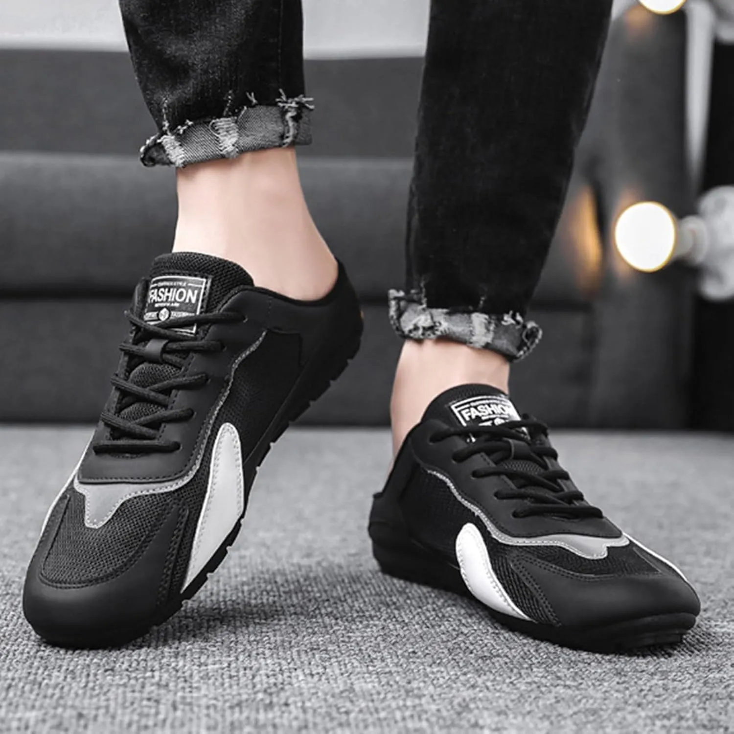 Men's Breathable Mesh Slippers Fashion Versatile Casual Shoes Lightweight Comfort Half Cap Toe Hiking Slippers