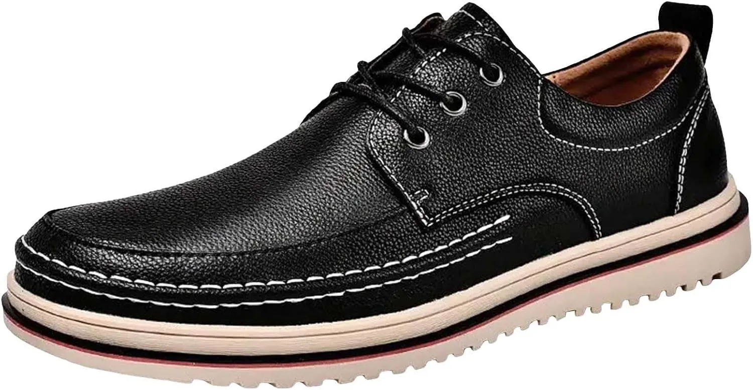 Men's Casual Loafers Non Slip Low Top Loafers Comfortable Walking Leather Sneakers Mens Flat Dress Shoes Supple Business Formal Shoes for Men Daily Work Shoe Durable Sole
