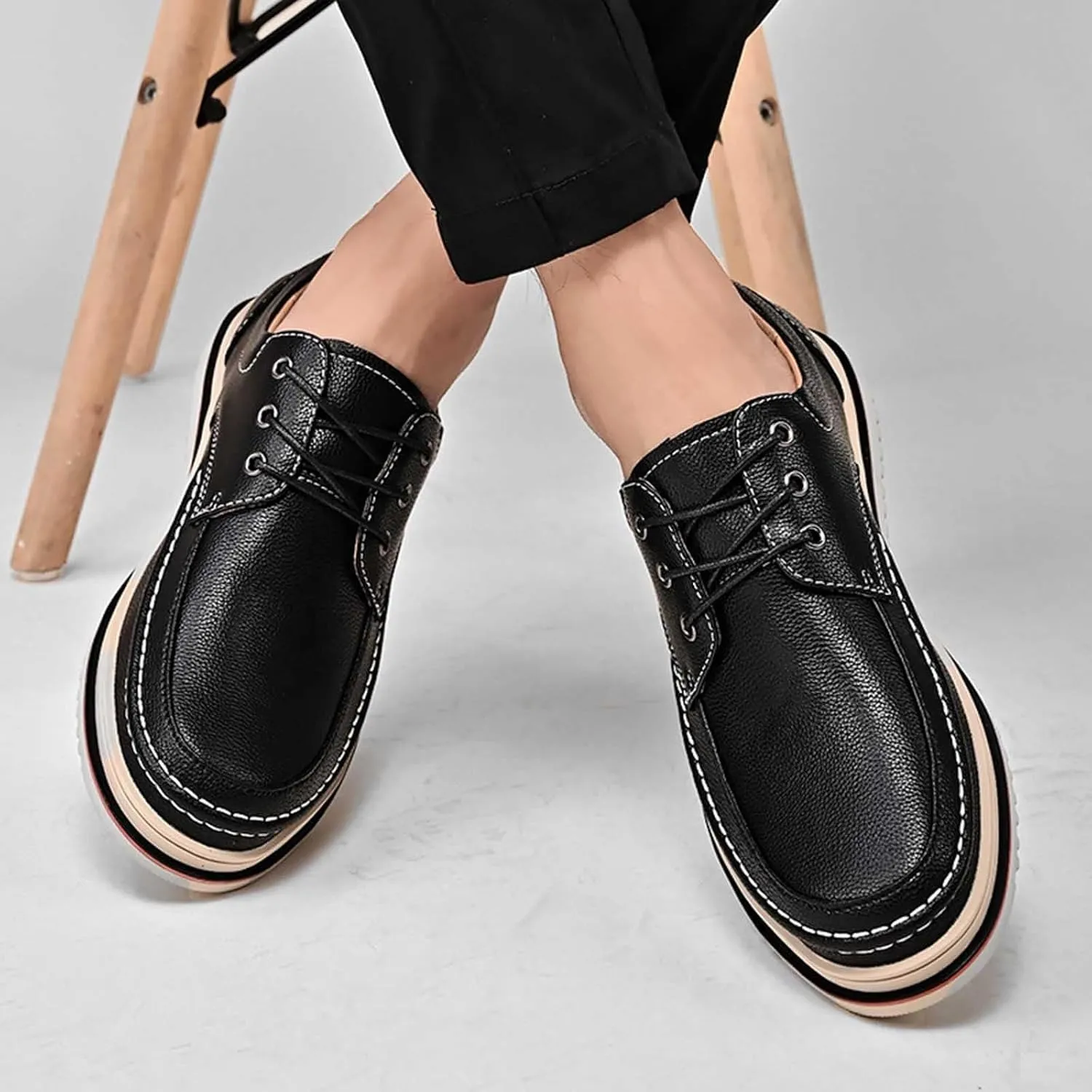 Men's Casual Loafers Non Slip Low Top Loafers Comfortable Walking Leather Sneakers Mens Flat Dress Shoes Supple Business Formal Shoes for Men Daily Work Shoe Durable Sole