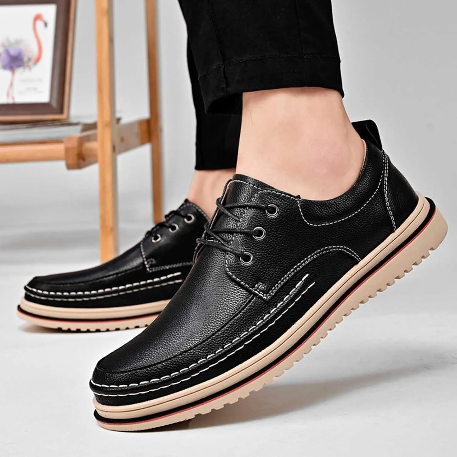 Men's Casual Loafers Non Slip Low Top Loafers Comfortable Walking Leather Sneakers Mens Flat Dress Shoes Supple Business Formal Shoes for Men Daily Work Shoe Durable Sole