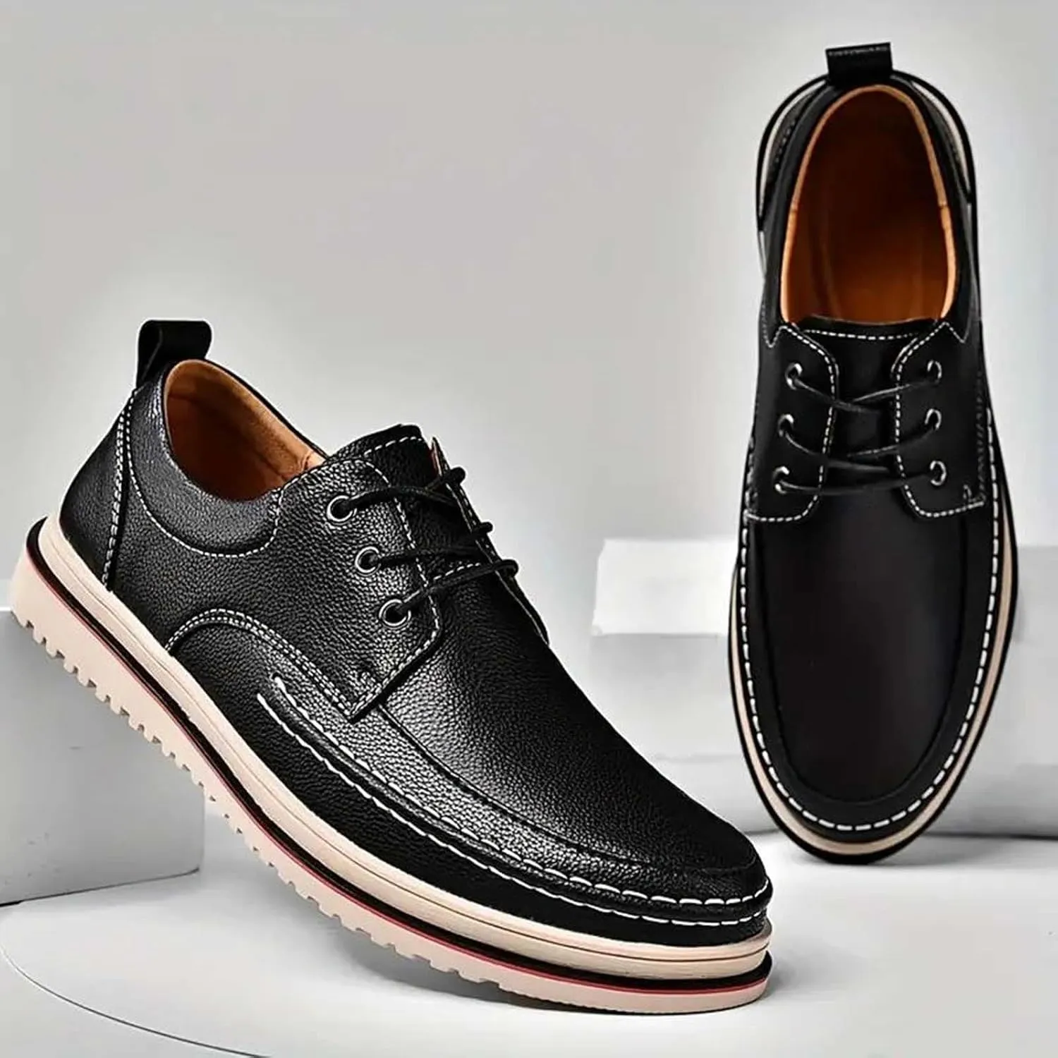 Men's Casual Loafers Non Slip Low Top Loafers Comfortable Walking Leather Sneakers Mens Flat Dress Shoes Supple Business Formal Shoes for Men Daily Work Shoe Durable Sole