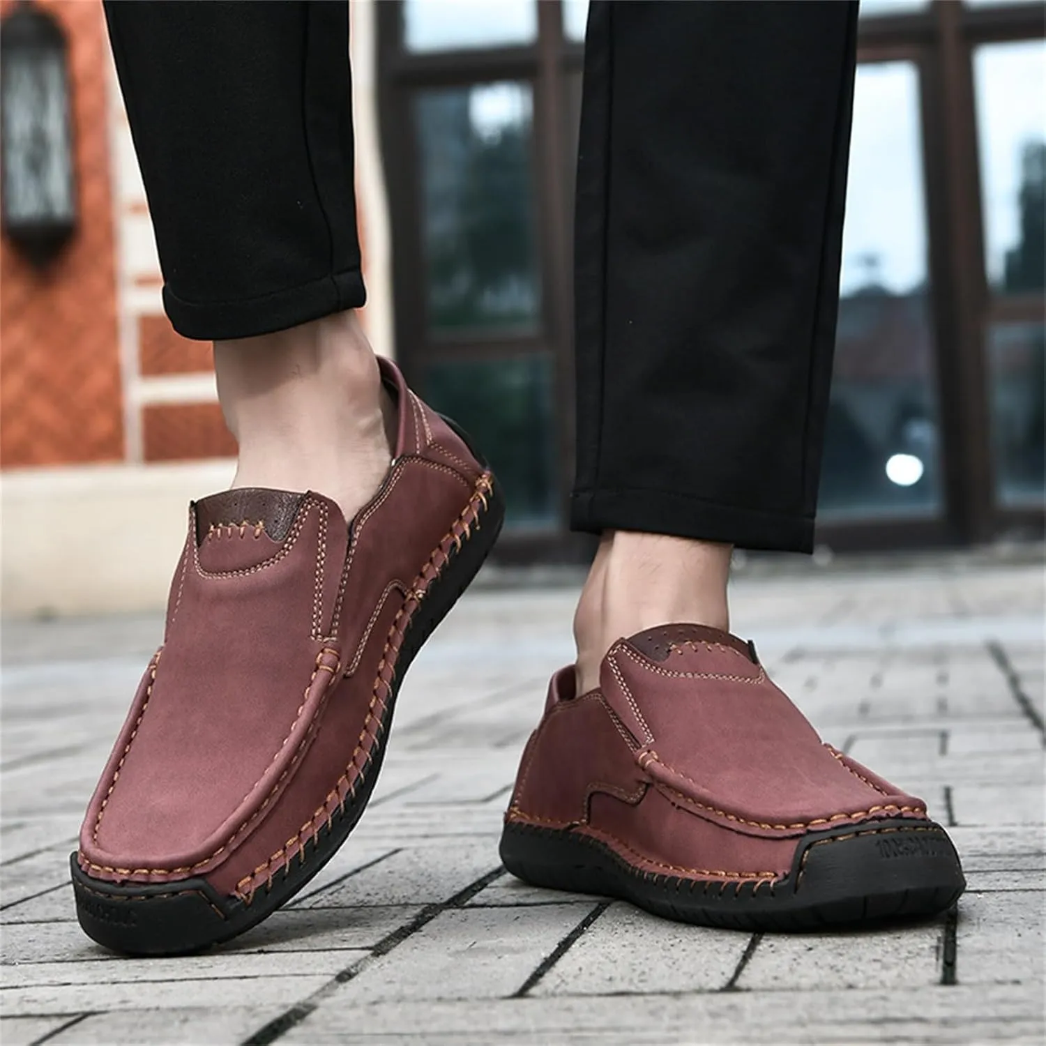 Men's Casual Shoes 2025 Breathable Comfy Flat Bottom Bussiness Casual Shoes for Work Slip on Non Slip Plus Size Leather Loafers for Men