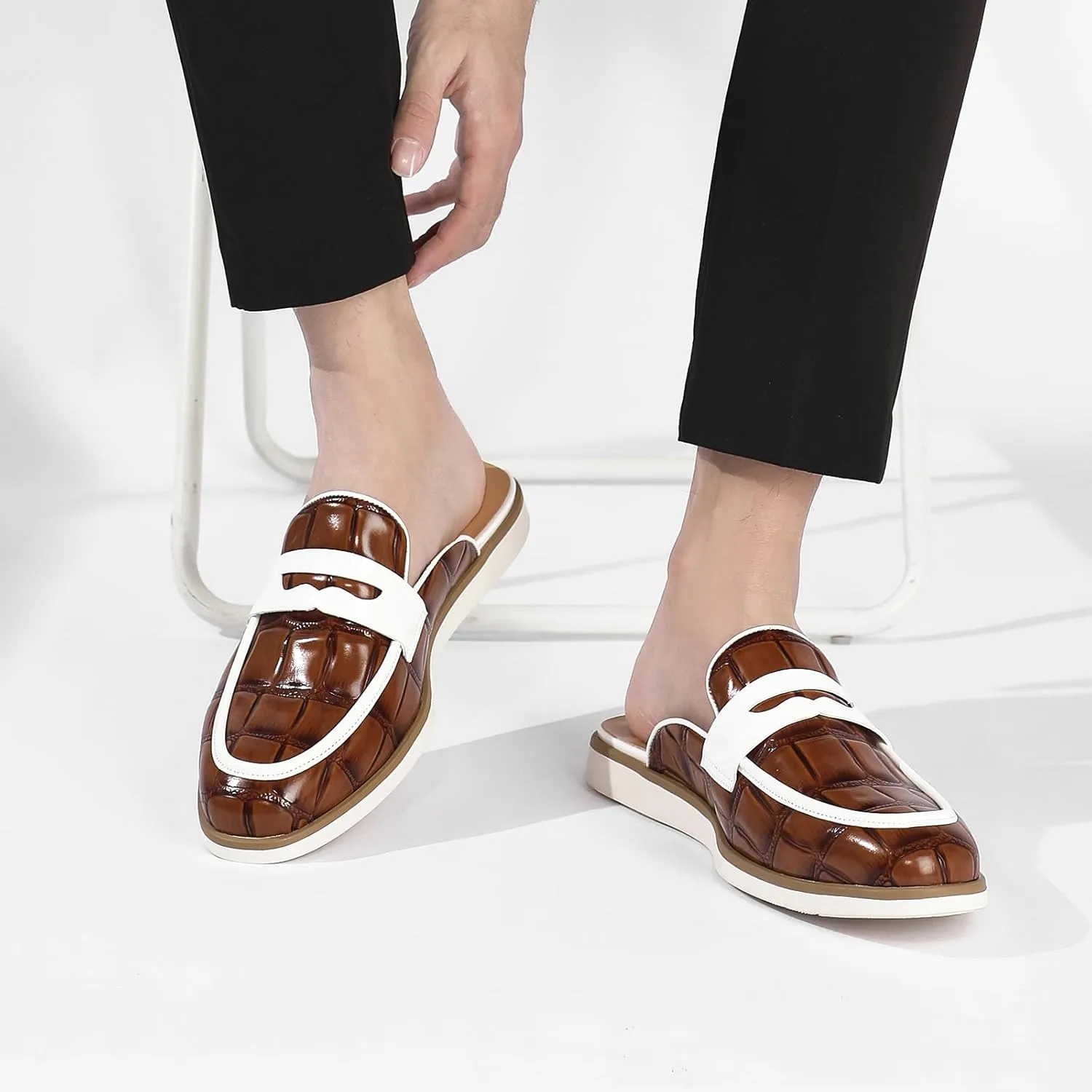 Men's Casual Slip-on Mule Loafer,Mens Fashion Backless Dress Slippers Comfy Lightweight Walking Penny Shoes for Men