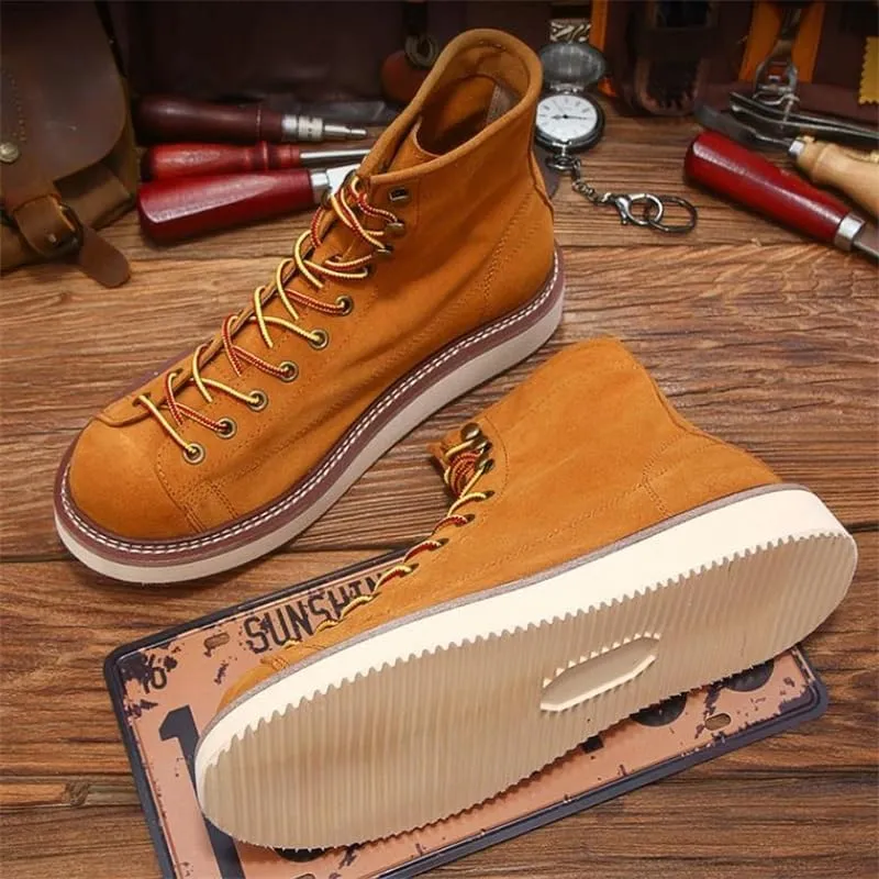 Men's Casual Workwear Wind Medium Tube Suede High-top Board Shoes Thick-soled Boots Casual Comfortable Inner Breathable Non-slip Flat Sole