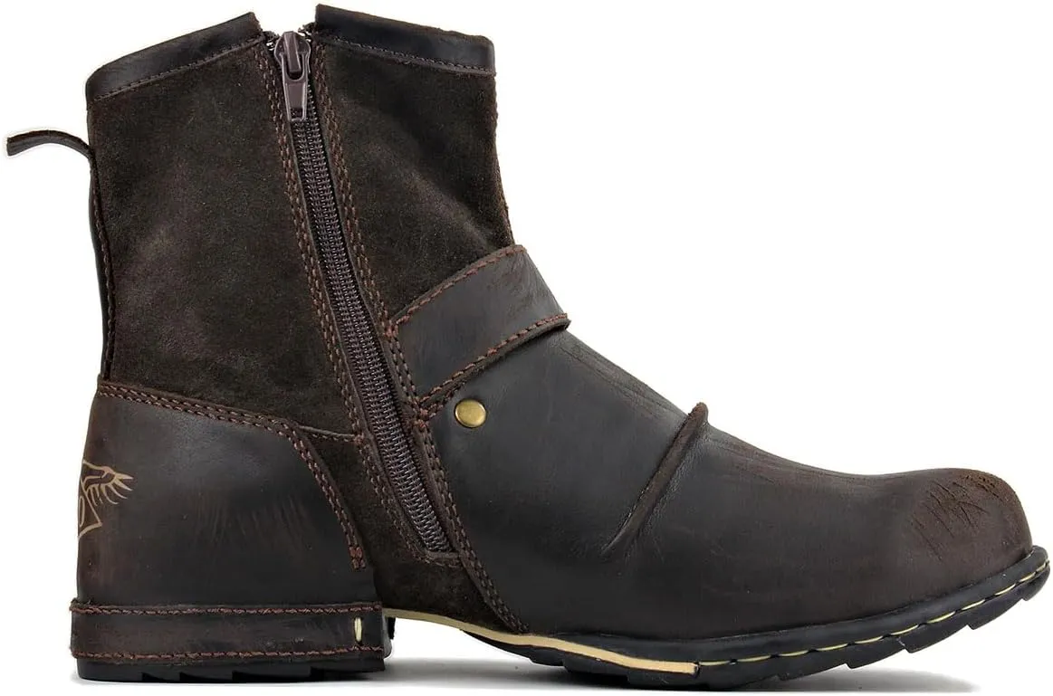 Mens Chukka Biker Cowboy Stylish Motorcycle Combat Hiking Fashion Casual Cowhide Leather Ankle Side Zipper Boots 5008-1-DD1D2