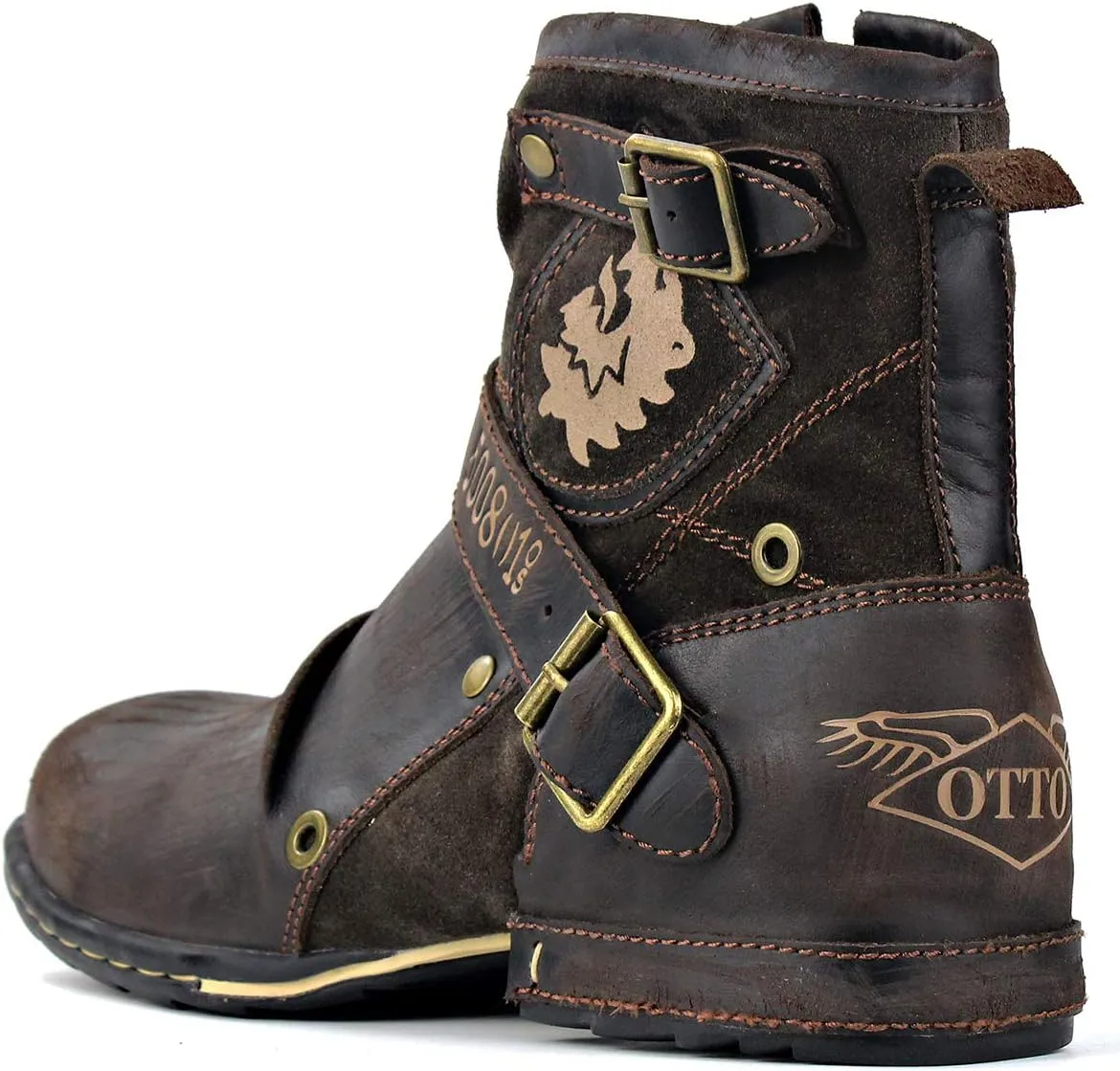 Mens Chukka Biker Cowboy Stylish Motorcycle Combat Hiking Fashion Casual Cowhide Leather Ankle Side Zipper Boots 5008-1-DD1D2