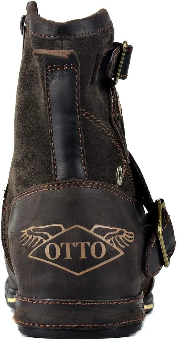 Mens Chukka Biker Cowboy Stylish Motorcycle Combat Hiking Fashion Casual Cowhide Leather Ankle Side Zipper Boots 5008-1-DD1D2