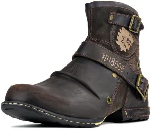 Mens Chukka Biker Cowboy Stylish Motorcycle Combat Hiking Fashion Casual Cowhide Leather Ankle Side Zipper Boots 5008-1-DD1D2