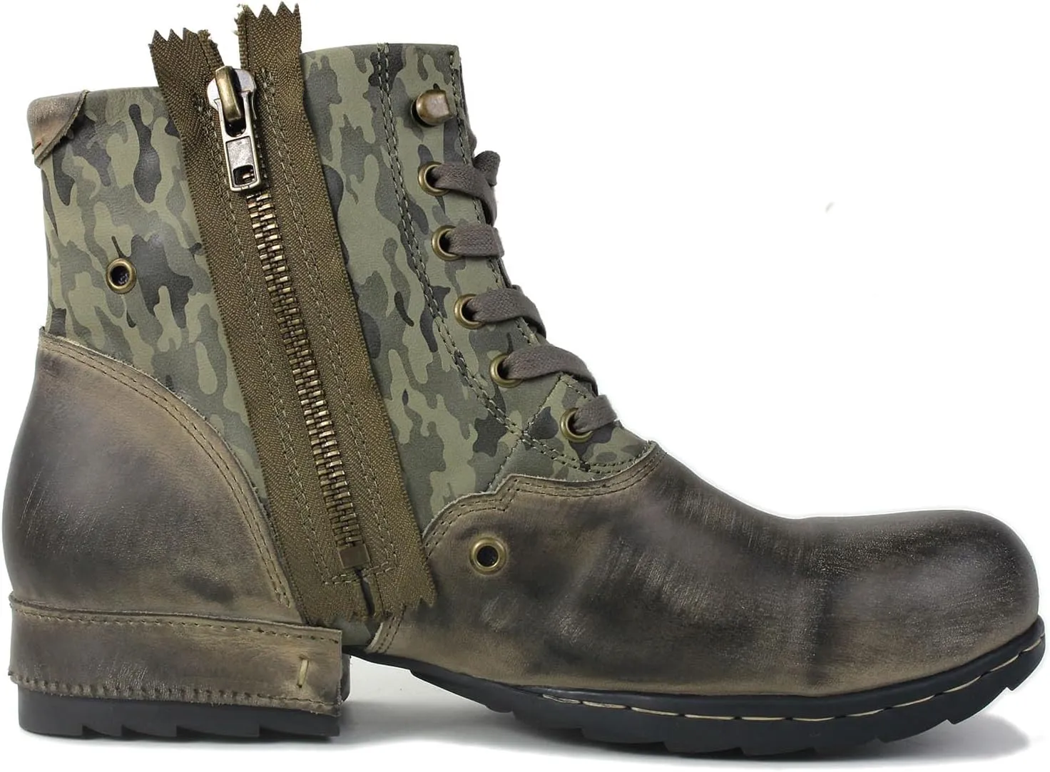 Mens Chukka Biker Cowboy Stylish Motorcycle Combat Hiking Fashion Casual Cowhide Leather Ankle Side Zipper Boots 5008-8-N