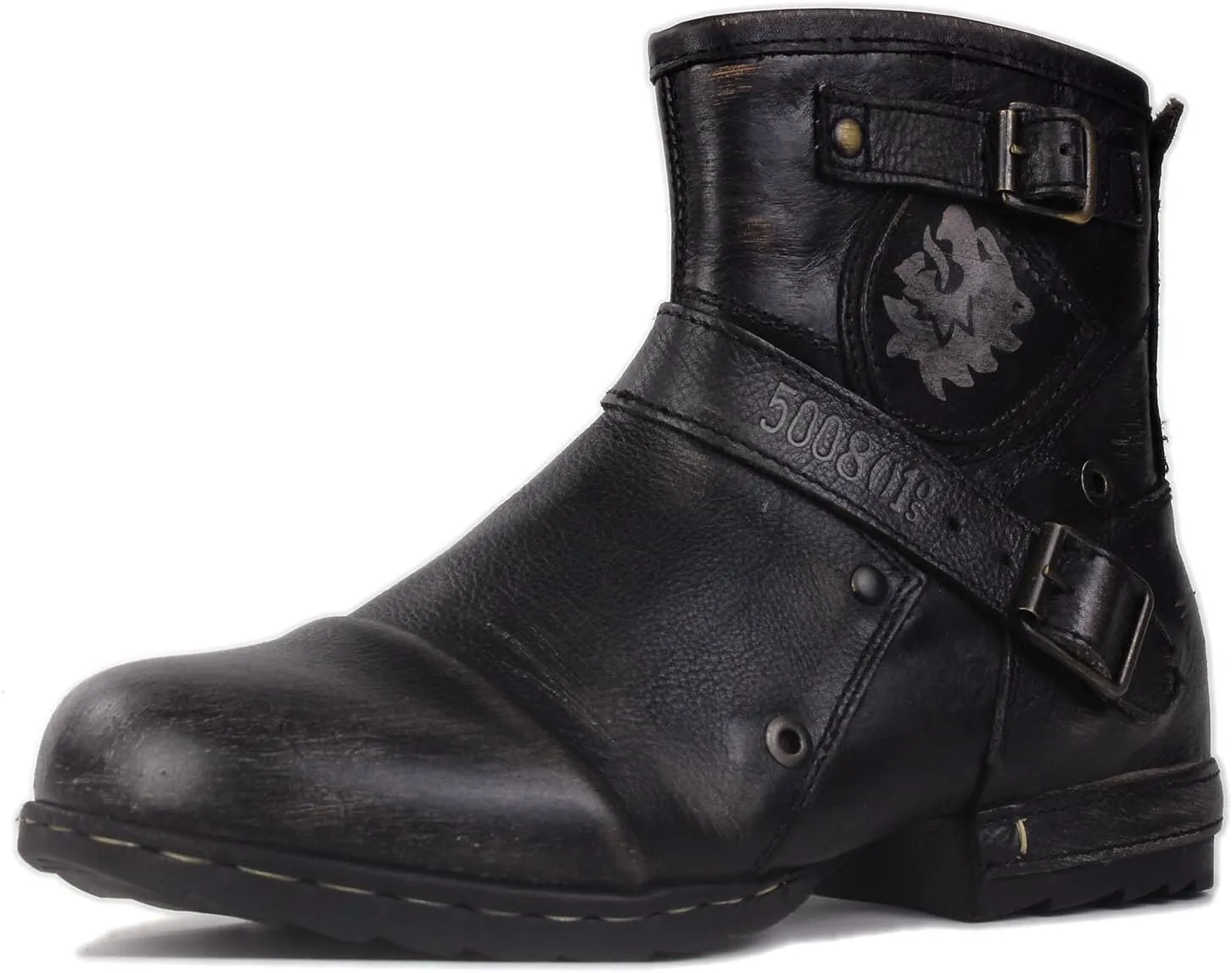Mens Chukka Biker Cowboy Stylish Motorcycle Combat Hiking Fashion Casual Cowhide Leather Ankle Side Zipper Boots CD-5008-1-BP-US-R