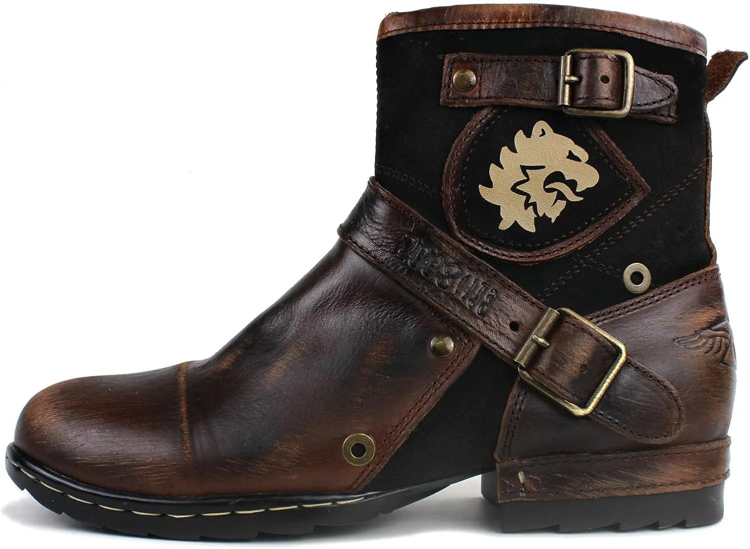 Mens Chukka Biker Cowboy Stylish Motorcycle Combat Hiking Fashion Casual Cowhide Leather Ankle Side Zipper Boots CD-5008-1-BP-US-R