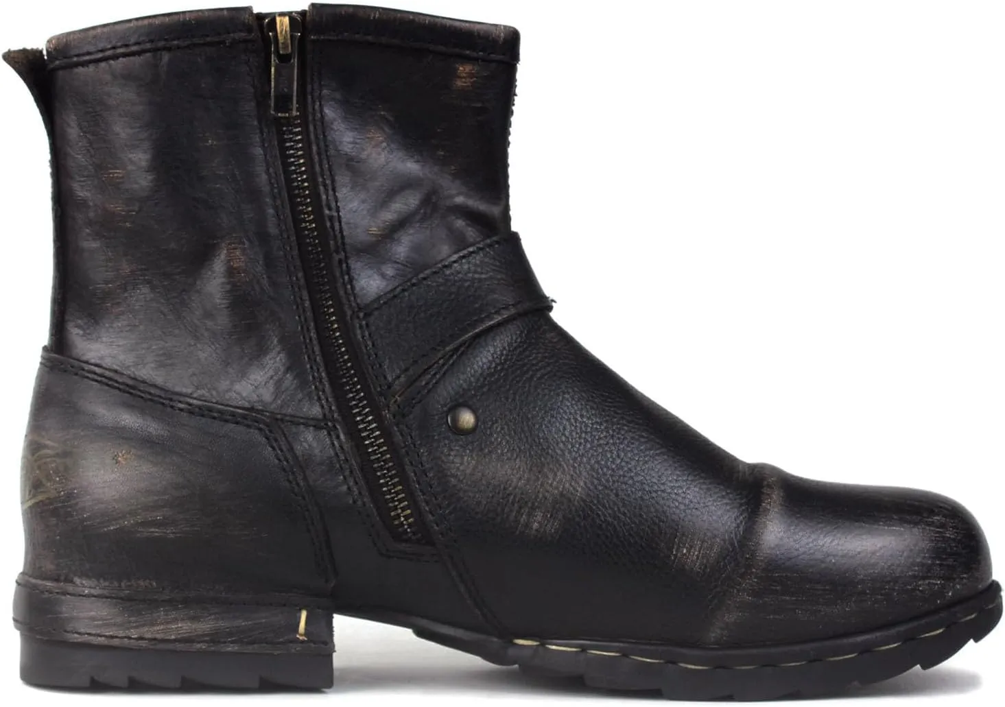 Mens Chukka Biker Cowboy Stylish Motorcycle Combat Hiking Fashion Casual Cowhide Leather Ankle Side Zipper Boots CD-5008-1-BP-US-R