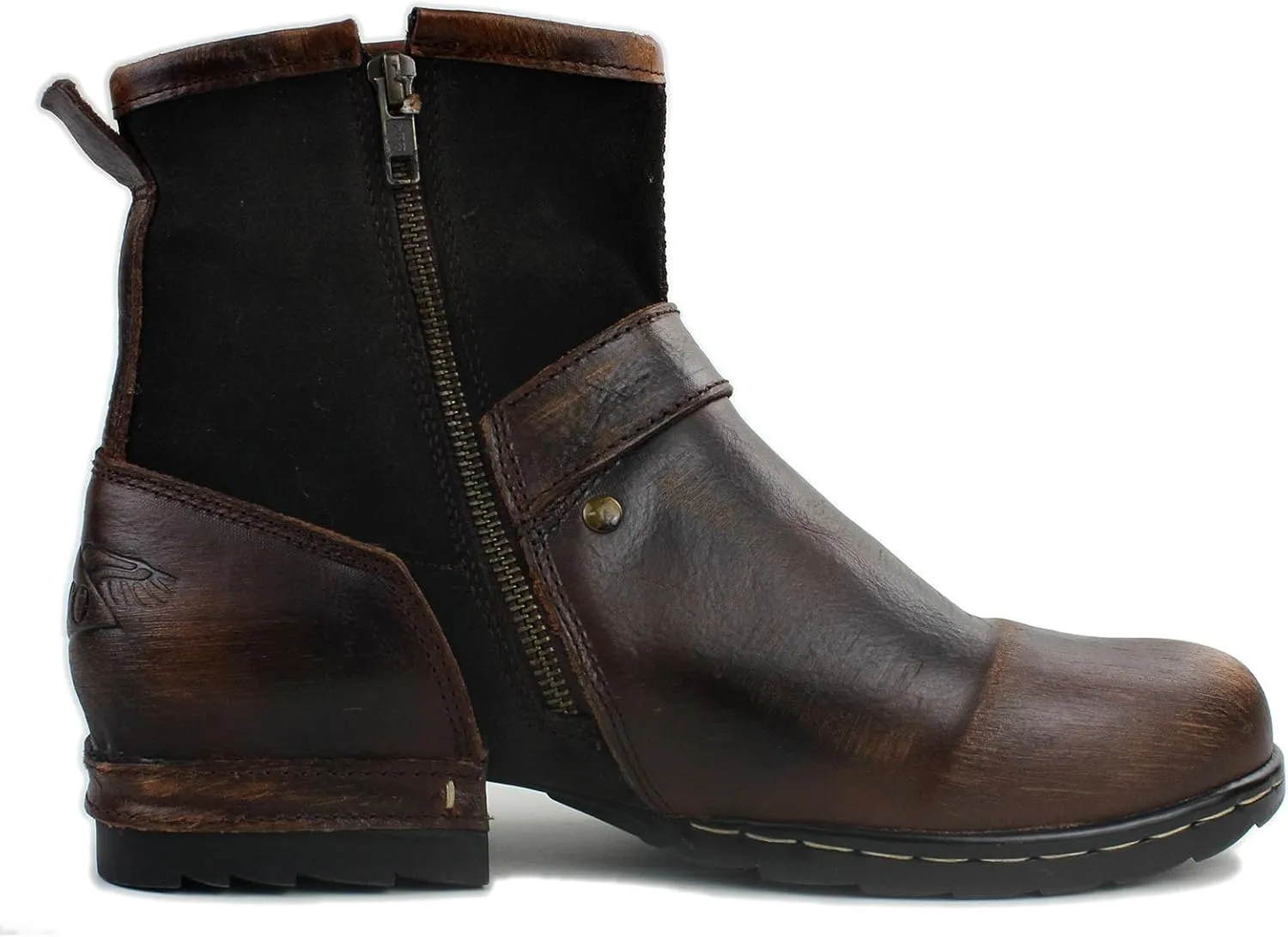Mens Chukka Biker Cowboy Stylish Motorcycle Combat Hiking Fashion Casual Cowhide Leather Ankle Side Zipper Boots CD-5008-1-BP-US-R