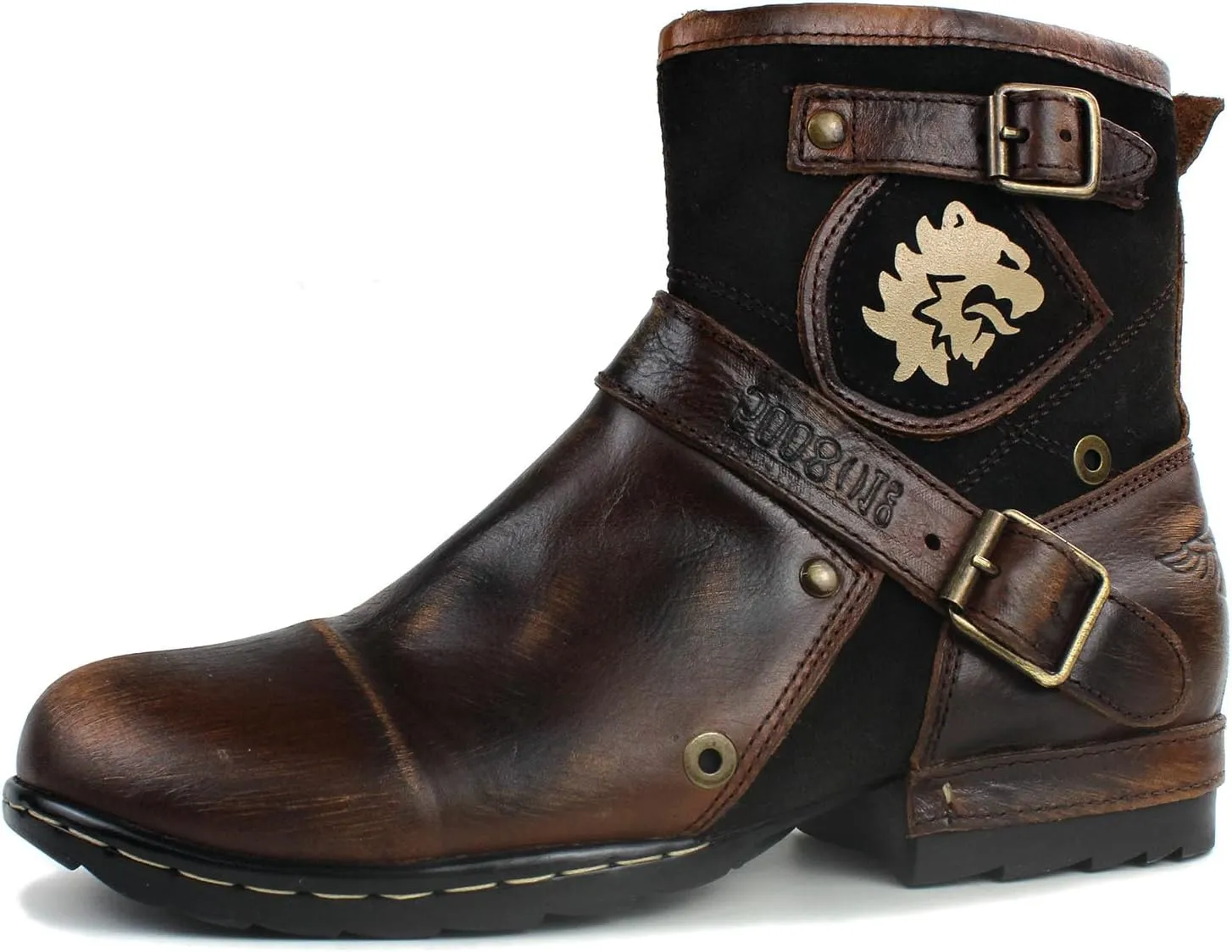 Mens Chukka Biker Cowboy Stylish Motorcycle Combat Hiking Fashion Casual Cowhide Leather Ankle Side Zipper Boots CD-5008-1-BP-US-R