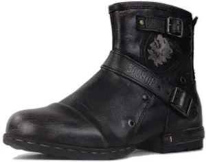 Mens Chukka Biker Cowboy Stylish Motorcycle Combat Hiking Fashion Casual Cowhide Leather Ankle Side Zipper Boots CD-5008-1-BP-US-R