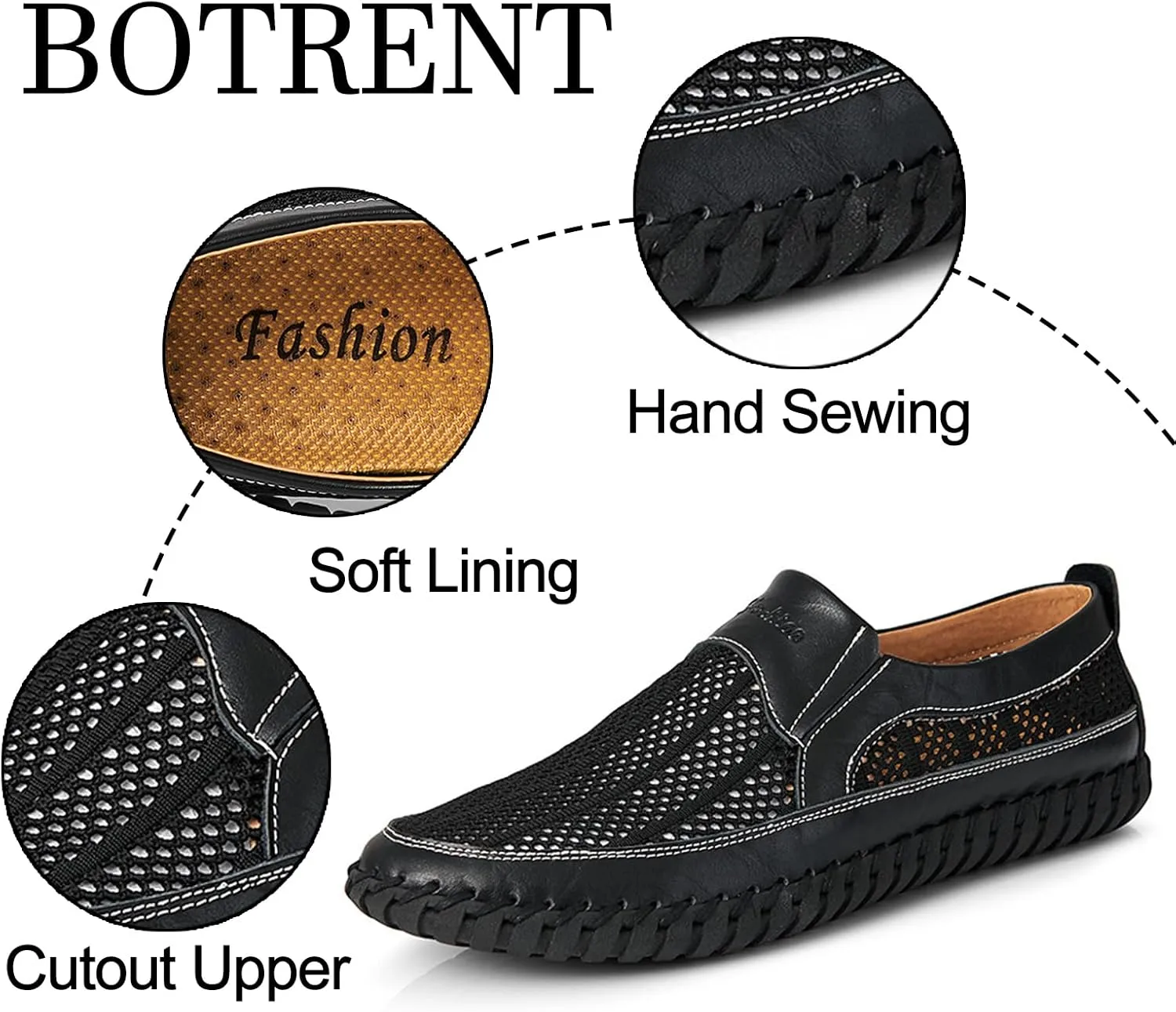 Men's Cutout Mesh Handmade Flat Casual Loafers Comfort Breathable Slip On Hollow Sandals Walking Shoes Outdoor Beach Summer Non Slip Water Shoes