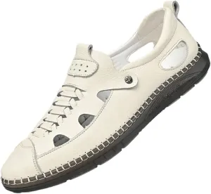 Men's Cutout Mesh Handmade Flat Casual Loafers Slip-on Casual Walking Shoes for Men Mens Genuine Leather Shoes for Driving Walking Wedding Outdoor Indoor Size