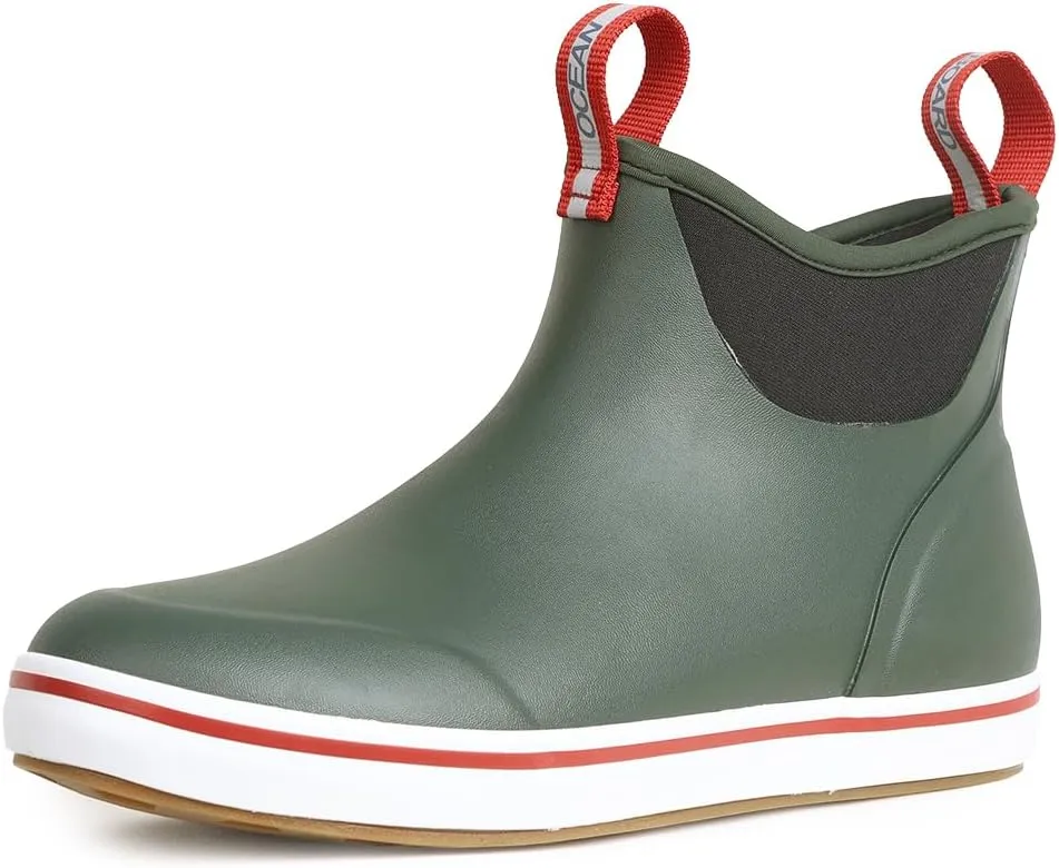 Men's Deck Boots Waterproof Anti-Slip Rubber Ankle Rain Shoes for Fishing Gardening Outing