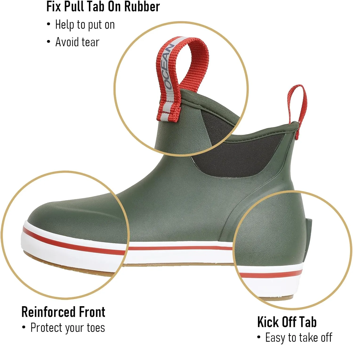 Men's Deck Boots Waterproof Anti-Slip Rubber Ankle Rain Shoes for Fishing Gardening Outing