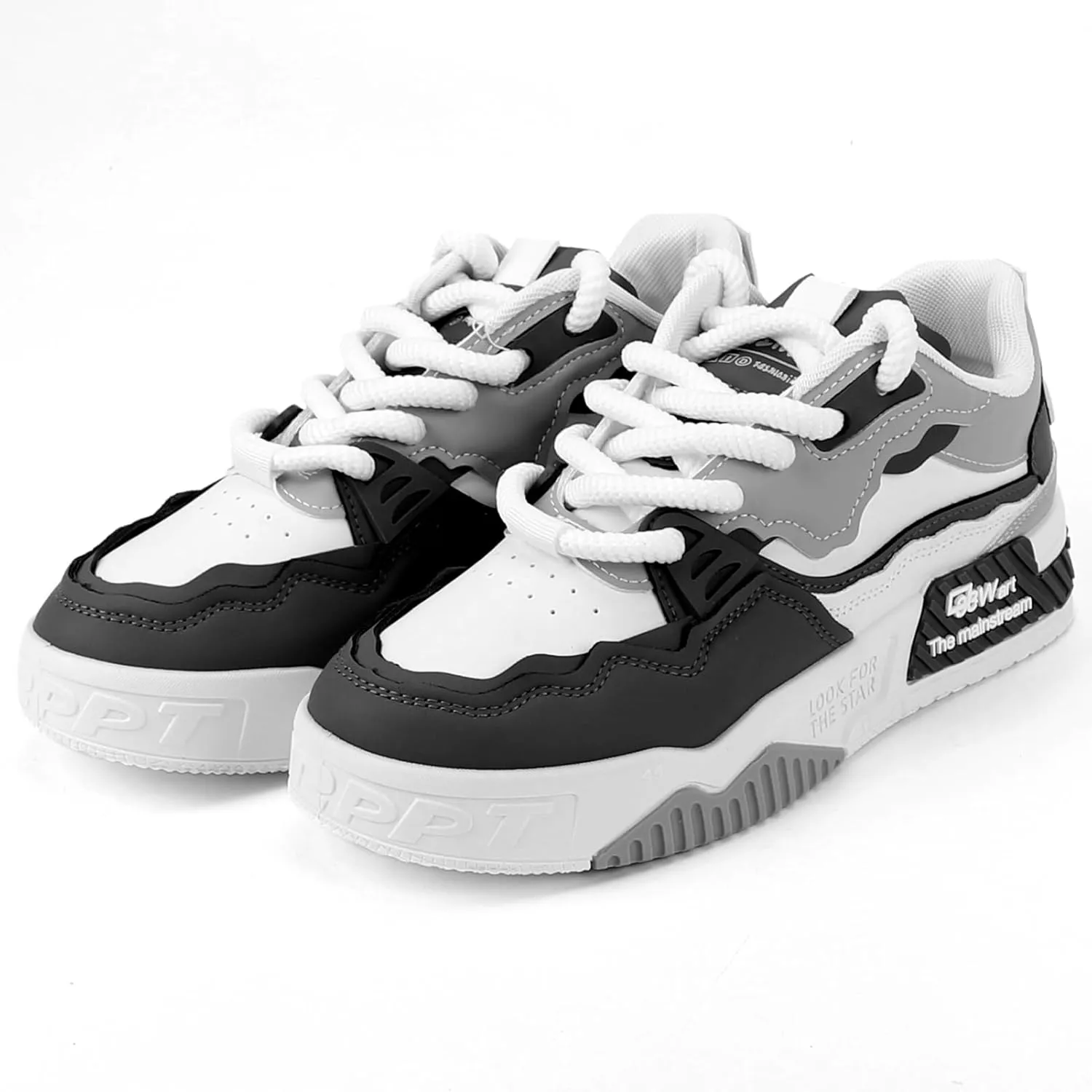 Mens Fashion Lace-Up Sneakers, Comfort Casual Walking Shoes, Faux Leather Platform Chunky Sneakers Tennis Shoes