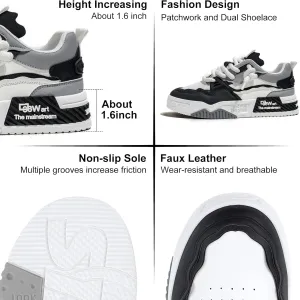 Mens Fashion Lace-Up Sneakers, Comfort Casual Walking Shoes, Faux Leather Platform Chunky Sneakers Tennis Shoes