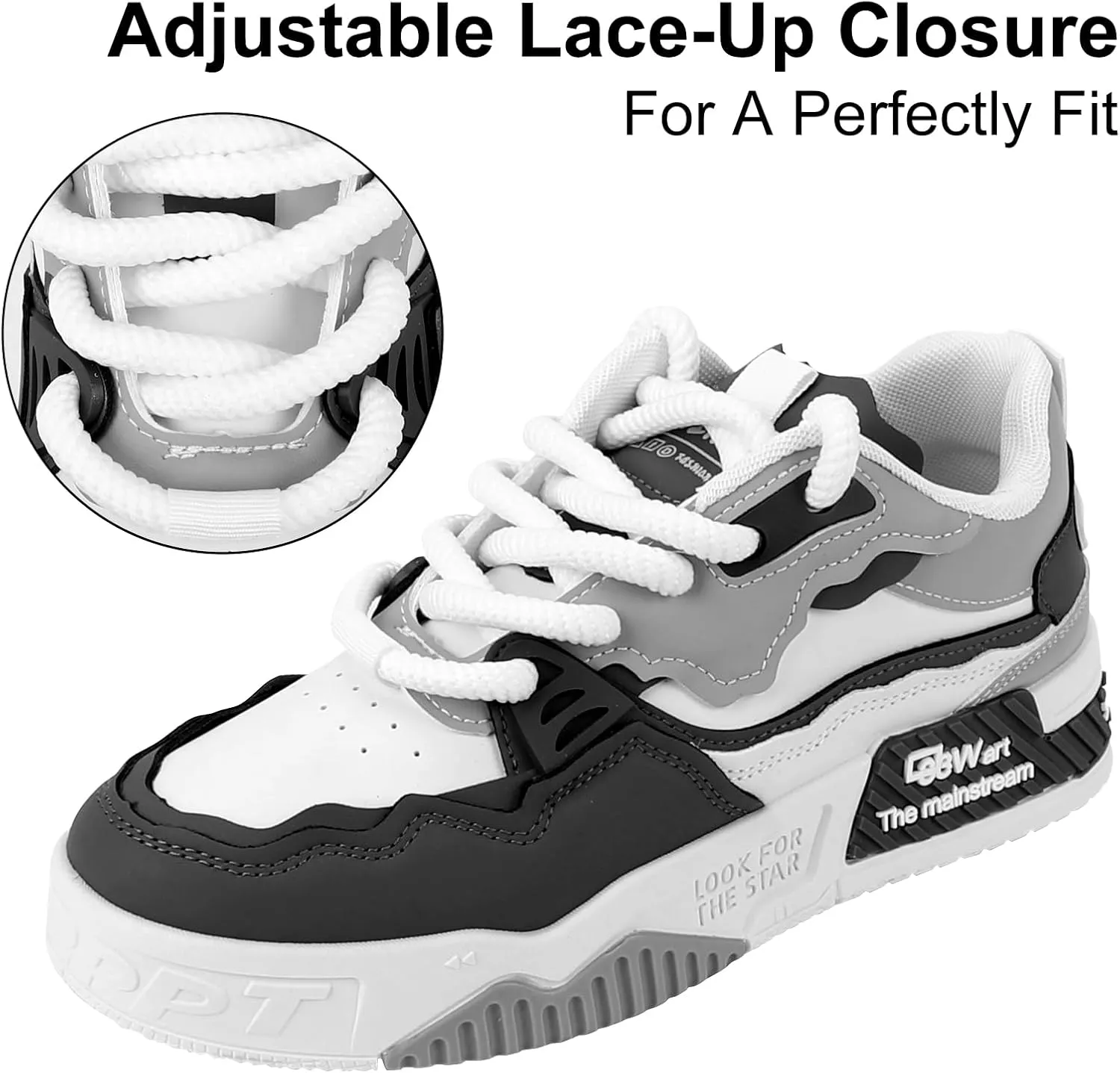 Mens Fashion Lace-Up Sneakers, Comfort Casual Walking Shoes, Faux Leather Platform Chunky Sneakers Tennis Shoes