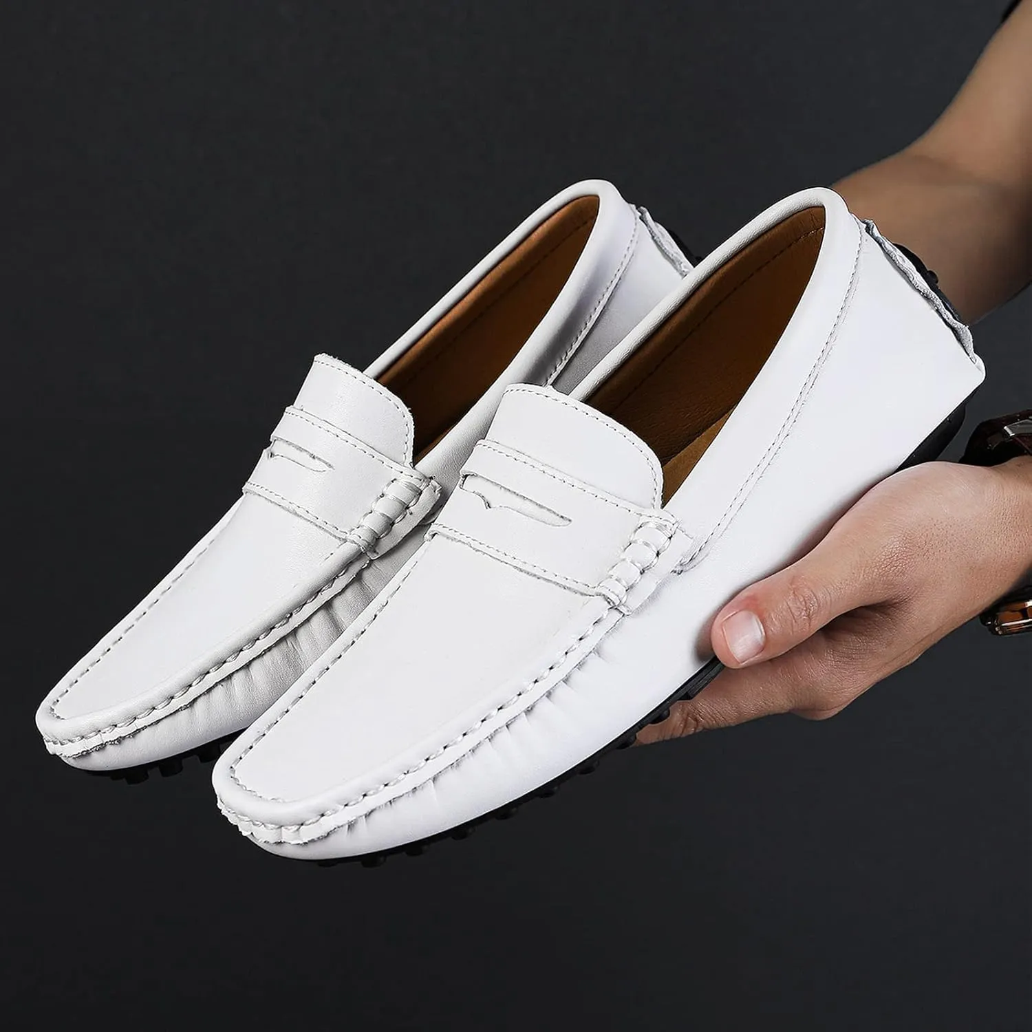 Men's Flat Penny Loafer Leather Slip on Dress Driving Moccasins Casual Shoes