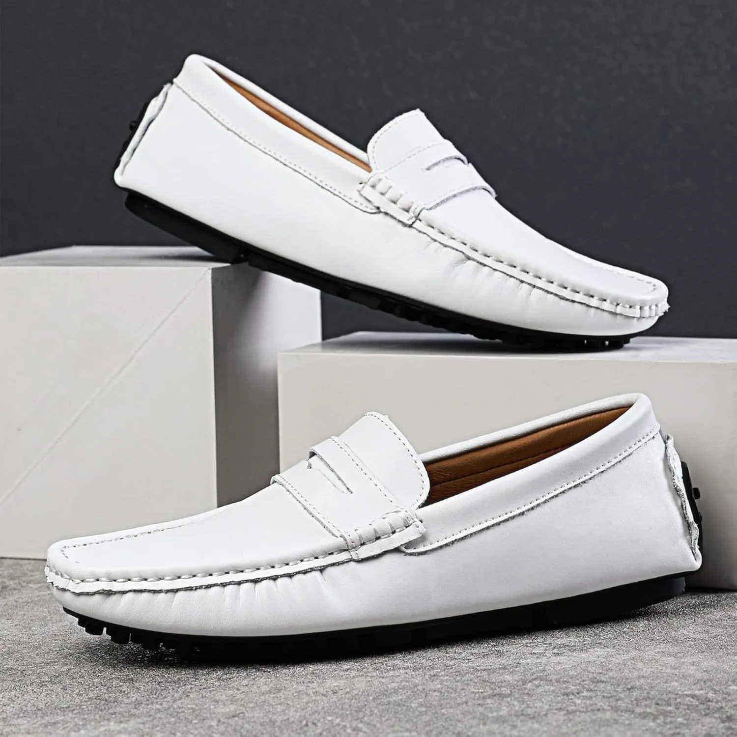 Men's Flat Penny Loafer Leather Slip on Dress Driving Moccasins Casual Shoes
