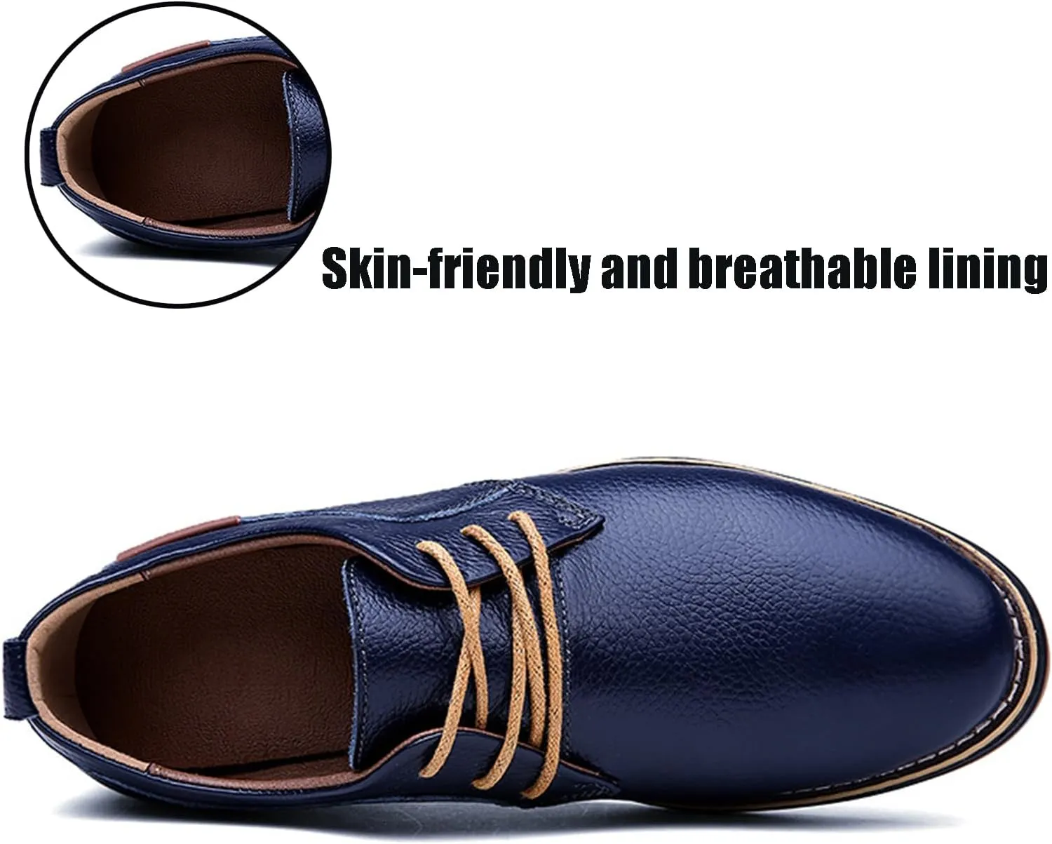 Men's Genuine Leather Hand Stitched Dress Oxfords Fashion Plain Toe Lace up Low Top Formal Business Office Derby Shoes Daily Non-Slip Soft Sole Casual Shoes