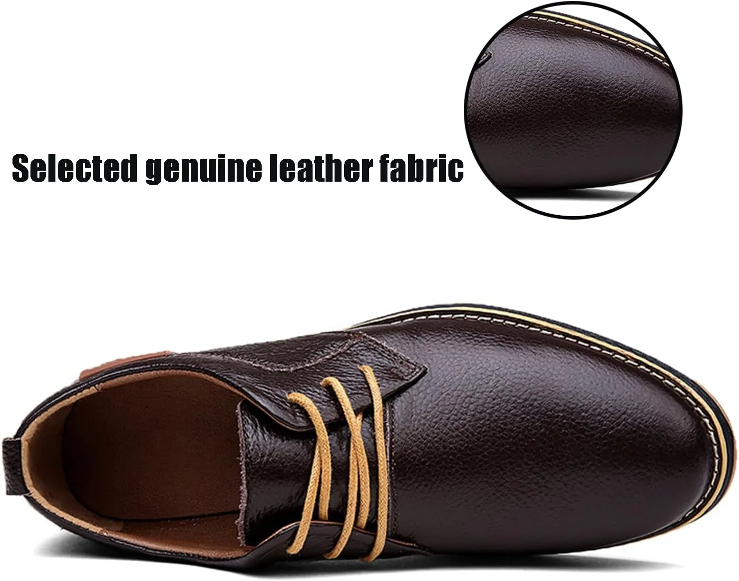 Men's Genuine Leather Hand Stitched Dress Oxfords Fashion Plain Toe Lace up Low Top Formal Business Office Derby Shoes Daily Non-Slip Soft Sole Casual Shoes