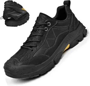 Men's Genuine Leather Waterproof Hiking Sneakers Classic Lace-Up Anti-Slip Soft Sole Industrial Construction Work Shoes