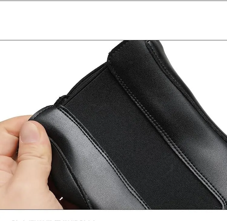 Men's Leather Platform Chelsea Boots Lug Sole Chunky Heel Brogue Dress Ankle Boots Round Toe Retro Slip-On Oxfords Boot
