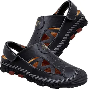 Mens Leather Sandals Casual Fisherman Sandals Summer Closed Toe Sandals for Trekking Hiking Walking Beach